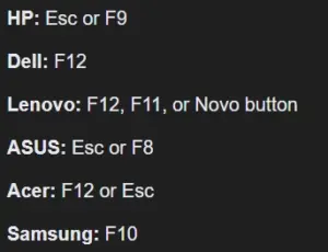 Відкрити Boot Menu на різних пристроях